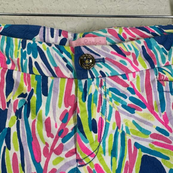 LILLY PULITZER Pants 8 Kelly Textured Ankle Length Skinny Indigo Palm Reader - Picture 3 of 13